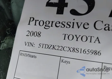 2008 Toyota Sienna Xle from USA, damaged, VIN 5TDZK22CX8S165986